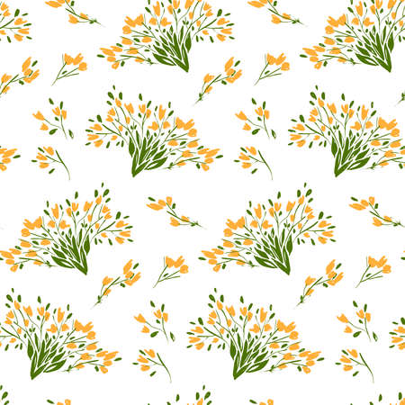 Floral seamless pattern with different flowers and leaves. Botanical illustration  hand painted. Textile print, fabric swatch, wrapping paper.のイラスト素材