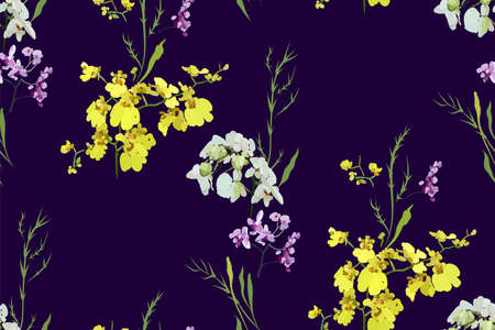 Floral seamless pattern with different flowers and leaves. Botanical illustration  hand painted. Textile print, fabric swatch, wrapping paper.のイラスト素材