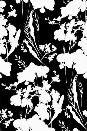 Floral seamless pattern with different flowers and leaves. Botanical illustration  hand painted. Textile print, fabric swatch, wrapping paper.のイラスト素材