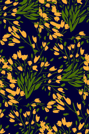 Floral seamless pattern with different flowers and leaves. Botanical illustration  hand painted. Textile print, fabric swatch, wrapping paper.のイラスト素材