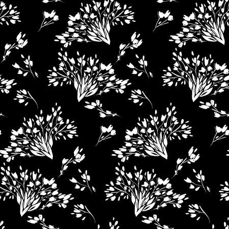Floral seamless pattern with different flowers and leaves. Botanical illustration  hand painted. Textile print, fabric swatch, wrapping paper.のイラスト素材