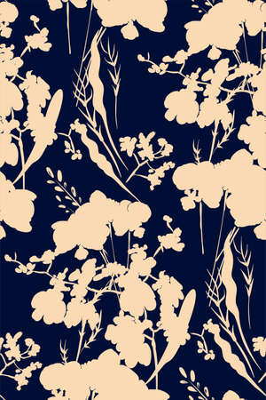 Floral seamless pattern with different flowers and leaves. Botanical illustration  hand painted. Textile print, fabric swatch, wrapping paper.のイラスト素材