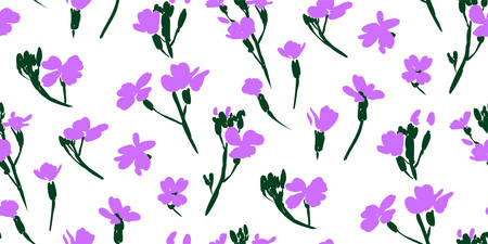 Floral seamless background pattern with wild flowers and leaves. Botanical illustration  hand drawn.Textile print, fabric swatch, wrapping paper.のイラスト素材