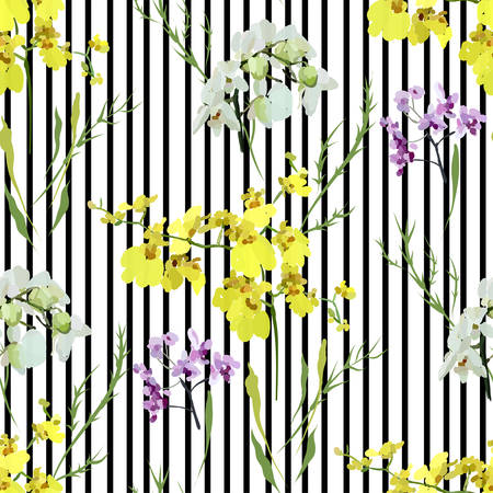 Floral seamless pattern with different flowers and leaves. Botanical illustration  hand painted. Textile print, fabric swatch, wrapping paper.のイラスト素材