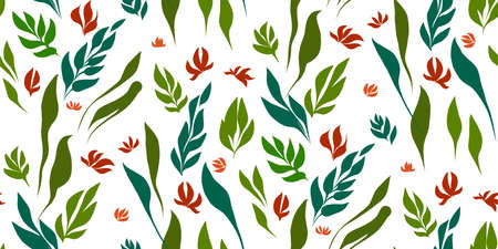 Floral seamless pattern with tropical leaves. Botanical illustration hand painted. Textile print, fabric swatch, wrapping paper. Vector.のイラスト素材