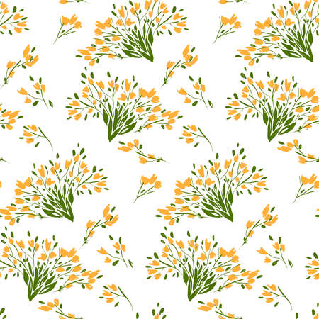 Floral seamless pattern with different flowers and leaves. Botanical illustration  hand painted. Textile print, fabric swatch, wrapping paper.のイラスト素材