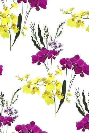 Floral seamless pattern with different flowers and leaves. Botanical illustration  hand painted. Textile print, fabric swatch, wrapping paper.のイラスト素材