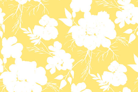 Floral seamless pattern with different flowers and leaves. Botanical illustration  hand painted. Textile print, fabric swatch, wrapping paper.のイラスト素材