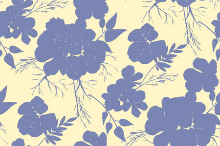 Floral seamless pattern with different flowers and leaves. Botanical illustration  hand painted. Textile print, fabric swatch, wrapping paper.のイラスト素材