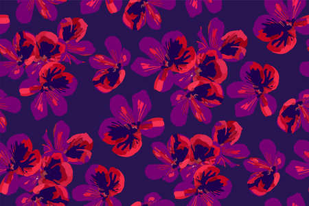 Floral seamless pattern with different flowers and leaves. Botanical illustration  hand painted. Textile print, fabric swatch, wrapping paper. Vector design.のイラスト素材