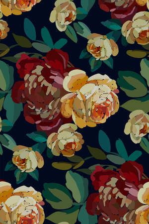 Vintage floral seamless background pattern. Blooming garden flowers. Vector illustration in hand drawn style.のイラスト素材