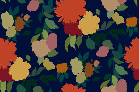 Silhouettes of different flowers and leaves hand drawn.Vector floral seamless background pattern for wallpaper, textile prints, fabric.のイラスト素材