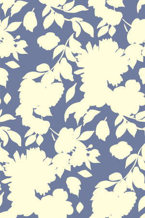 Silhouettes of different flowers and leaves hand drawn.Vector floral seamless background pattern for wallpaper, textile prints, fabric.のイラスト素材