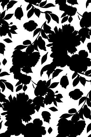 Silhouettes of different flowers and leaves hand drawn.Vector floral seamless background pattern for wallpaper, textile prints, fabric.のイラスト素材