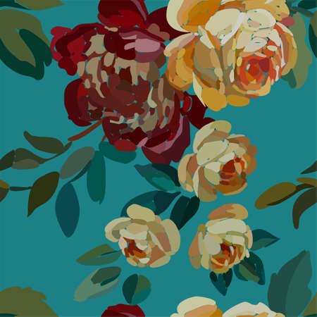 Vintage floral seamless background pattern. Blooming garden flowers. Vector illustration in hand drawn style.のイラスト素材