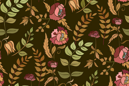 Silhouettes of different flowers and leaves hand drawn.Vector floral seamless background pattern for wallpaper, textile prints, fabric.のイラスト素材