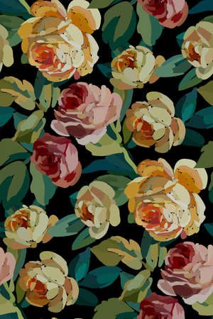 Vintage floral seamless background pattern. Blooming garden flowers. Vector illustration in hand drawn style.のイラスト素材