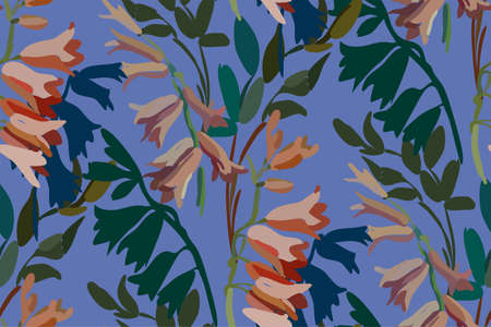 Vintage floral seamless background pattern. Blooming garden bell flowers. Vector illustration in hand drawn style.のイラスト素材