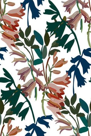 Vintage floral seamless background pattern. Blooming garden bell flowers. Vector illustration in hand drawn style.のイラスト素材