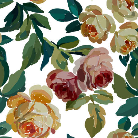 Vintage floral seamless background pattern. Blooming garden flowers. Vector illustration in hand drawn style.のイラスト素材