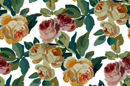 Vintage floral seamless background pattern. Blooming garden flowers. Vector illustration in hand drawn style.のイラスト素材