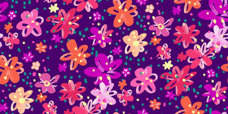 Colourful flowers seamless background pattern . Vector illustration hand drawn.  spring summer season.のイラスト素材