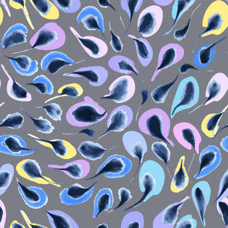 Abstract feathers seamless background pattern. Waterclor illustration hand drawn. Vector. Fabric print, wrapping paper.のイラスト素材