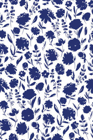 Floral seamless background pattern. Colorful spring flowers hand drawn, vector. Spring summer. Fabric swatch, textile design,wrapping, paperのイラスト素材