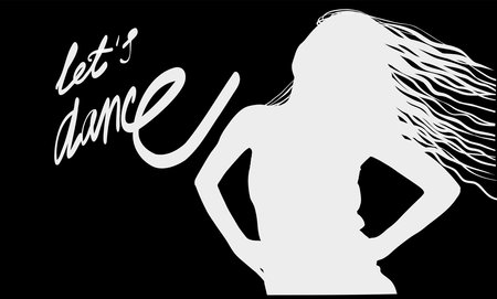 Let's dance background. Dancing girl vector illustration hand drawn. Poster, invitation card, banner.のイラスト素材