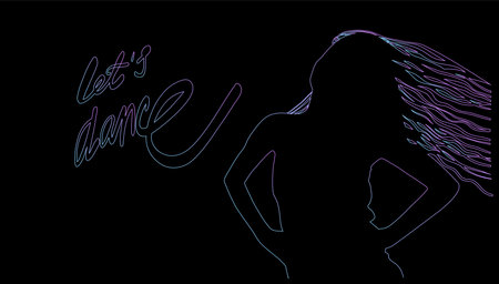 Let's dance background. Dancing girl vector illustration hand drawn. Poster, invitation card, banner.のイラスト素材