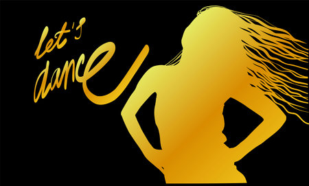 Let's dance background. Dancing girl vector illustration hand drawn. Poster, invitation card, banner.のイラスト素材