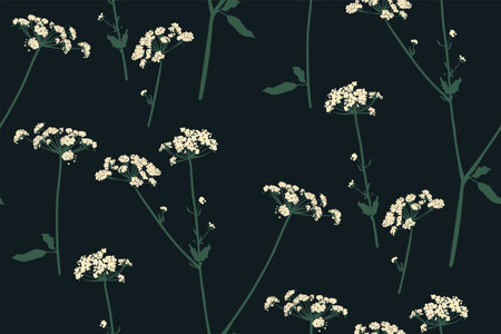 Floral seamless pattern with different flowers and leaves. Botanical illustration hand painted. Textile print, fabric swatch, wrapping paper.のイラスト素材