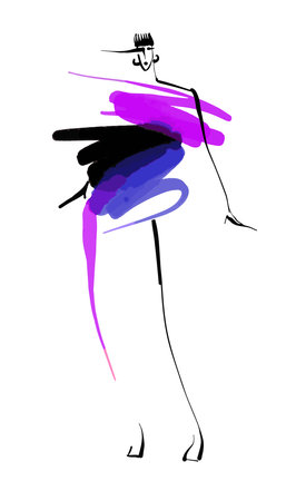 Fashion models sketch hand drawn, stylized silhouette isolated. Fashion vector illustrationのイラスト素材