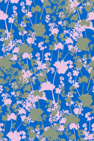 Floral seamless background pattern. Wild flowers hand drawn, vector. Spring summer. Fabric swatch, textile design, wrapping paperのイラスト素材