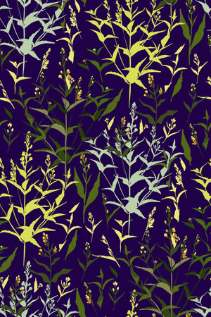 Floral seamless pattern with different flowers and leaves. Botanical illustration hand painted. Textile print, fabric swatch, wrapping paper.のイラスト素材