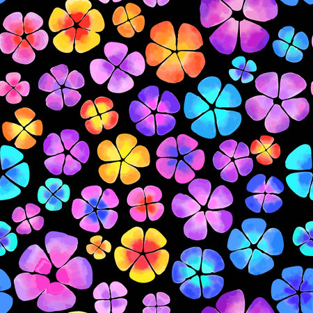 Floral seamless background pattern. Colorful flowers hand drawn, vector. Spring summer. Fabric swatch, textile design, wrapping paperのイラスト素材