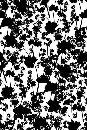 Floral seamless background pattern. Wild flowers hand drawn, vector. Spring summer. Fabric swatch, textile design, wrapping paperのイラスト素材