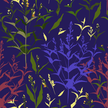 Floral seamless pattern with different flowers and leaves. Botanical illustration hand painted. Textile print, fabric swatch, wrapping paper.のイラスト素材