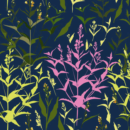 Floral seamless pattern with different flowers and leaves. Botanical illustration hand painted. Textile print, fabric swatch, wrapping paper.のイラスト素材