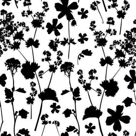 Floral seamless background pattern. Wild flowers hand drawn, vector. Spring summer. Fabric swatch, textile design, wrapping paperのイラスト素材