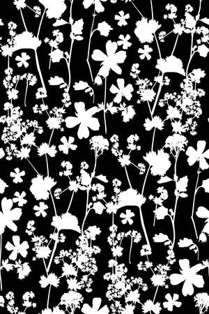 Floral seamless background pattern. Wild flowers hand drawn, vector. Spring summer. Fabric swatch, textile design, wrapping paperのイラスト素材