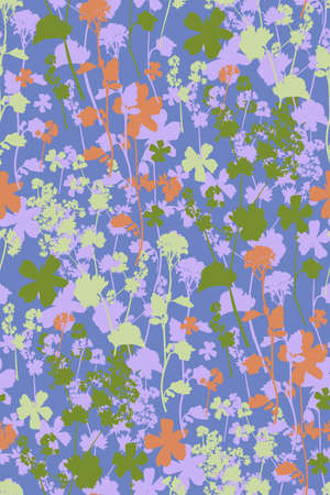 Floral seamless background pattern. Wild flowers hand drawn, vector. Spring summer. Fabric swatch, textile design, wrapping paperのイラスト素材