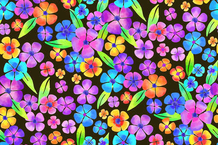 Floral seamless background pattern. Colorful flowers hand drawn, vector. Spring summer. Fabric swatch, textile design, wrapping paperのイラスト素材