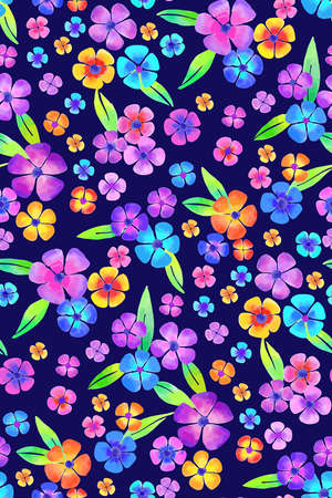 Floral seamless background pattern. Colorful flowers hand drawn, vector. Spring summer. Fabric swatch, textile design, wrapping paperのイラスト素材