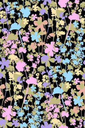 Floral seamless background pattern. Wild flowers hand drawn, vector. Spring summer. Fabric swatch, textile design, wrapping paperのイラスト素材