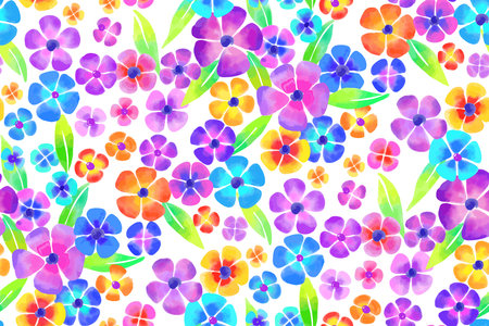 Floral seamless background pattern. Colorful flowers hand drawn, vector. Spring summer. Fabric swatch, textile design, wrapping paperのイラスト素材