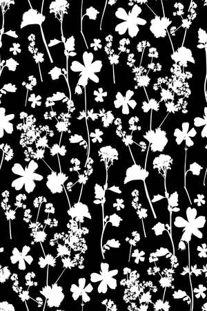 Floral seamless background pattern. Wild flowers hand drawn, vector. Spring summer. Fabric swatch, textile design, wrapping paperのイラスト素材