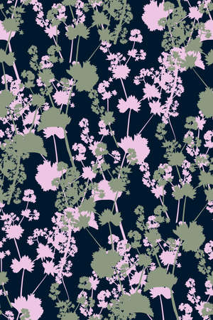 Floral seamless background pattern. Wild flowers hand drawn, vector. Spring summer. Fabric swatch, textile design, wrapping paperのイラスト素材