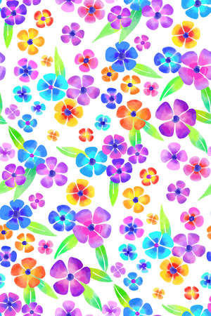 Floral seamless background pattern. Colorful flowers hand drawn, vector. Spring summer. Fabric swatch, textile design, wrapping paperのイラスト素材