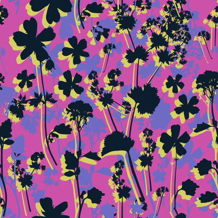 Floral seamless background pattern. Wild flowers hand drawn, vector. Spring summer. Fabric swatch, textile design, wrapping paperのイラスト素材